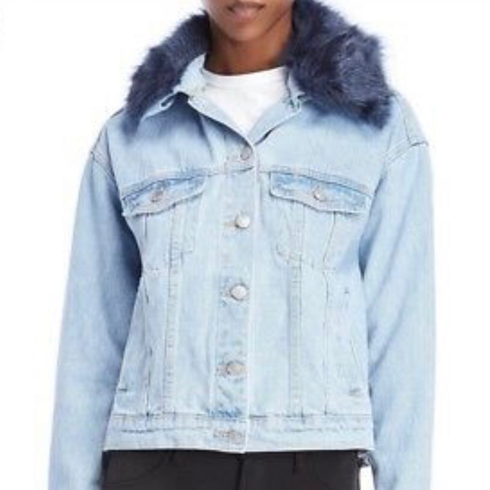 English Factory Blue Jean jacket with Blue fur